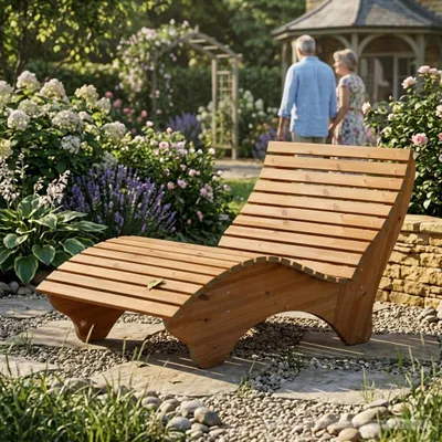 Produktbild von Holzliege Wellenliege "Ruhe-Vroni" (Thermoholz) Breite 120cm Waldsofa