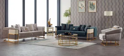 Produktbild von Couchgarnitur Polstersofa Dreisitzer Sessel Beige Couch Stoffsofa 3tlg