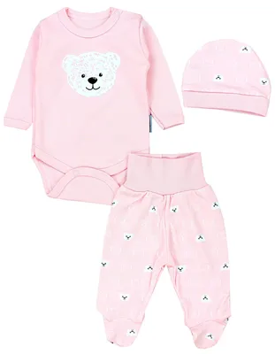 Produktbild von TupTam Baby Mädchen Jungen Bekleidungsset Langarmbody Hose Mütze mit Aufdruck Spruch 3 teilig, Farbe: Bärchen Rosa Weiß Apricot, Größe: 50