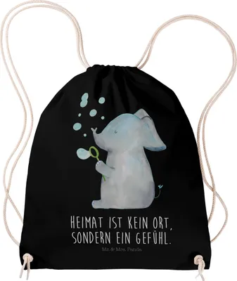 Produktbild von Mr. & Mrs. Panda Sportbeutel Elefant Seifenblasen - Schwarz - Geschenk, Lustige Sprüche, Heimat, wander rucksack, Kleiner, Liebesspruch, sporttasche klein, stoff, Liebe