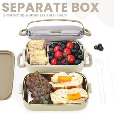 Produktbild von Edelstahl Lunchbox 1100ml, 3-fach, mit Löffel, für Schule, Arbeit, Reisen