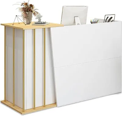 Productafbeelding van Houten receptiebalie. Receptiebalie met afsluitbare lades en een opbergkast. Verkoopbalie, receptiebalies voor winkels, kantoren, beurzen, bedrijfshallen, hotels. Model A, 100 cm