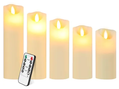 Produktbild von Peviasot 5er Set LED Kerzen Echtwachs Flackernd Flammenlose mit Fernbedienung Timer Funktion & mehrstufig dimmbar bewegliche Flamme Echtwachskerzen Weiß