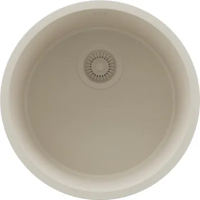 Produktbild von PRIMAGRAN Spülbecken Rund Beige 46x46cm, Granitspüle 1 Becken + Ablauf-Set, Küchenspüle ab 50er Unterschrank - Valletta Slim
