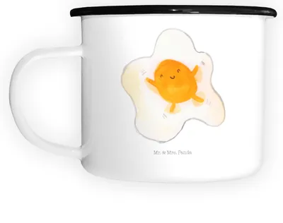 Produktbild von Mr. & Mrs. Panda Teetasse Spiegelei Ei - Weiß - Geschenk, Tag, Liebe, Lustige Sprüche, Schön, Große Tasse, Glücklich, Camping, Emaille Becher, Pott