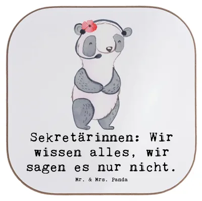 Produktbild von Mr. & Mrs. Panda Tassenuntersetzer Sekretärin Geheimnisträgerin - Weiß - Geschenk, Loyalität, Untersetzer Gläser, Wir wissen alles, Organisationstalent, Coaster, Berufe