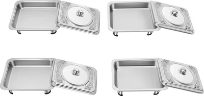 Obrázok produktu pre Sada ohrievačov na bufet – Chafing Dish – 4-dielna – z nehrdzavejúcej ocele – stohovateľná – s vekom – 33,5 × 27,5 × 9 cm – pre catering a oslavy