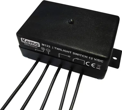 Imagen del producto de Kemo M122: Interruptor crepuscular de 12 V/DC. Encendido y apagado automáticos al detectar la oscuridad