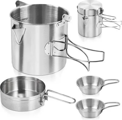 Produktbild von Unyqoos® Edelstahl Camping-Kochset – faltbarer Topf mit 2‑in‑1-Deckel als Pfanne, klappbarer Griff, Outdoor Kochgeschirr für Picknick, Camping, Wandern & Backpacking