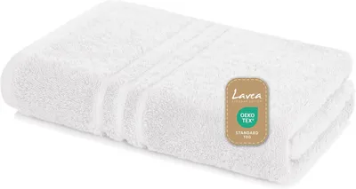 Produktbild von Lavea® Badetuch 100 x 150 cm Baumwolle, saugstarkes Duschtuch groß, Frottier Elena, Duschhandtuch, weich, waschbar 60 °C, trocknergeeignet, Weiß