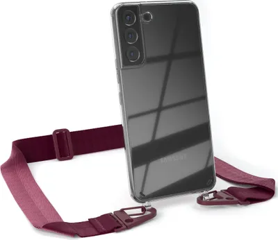 Produktbild von EAZY CASE - Hülle mit Band für Samsung Galaxy S22 Plus 5G, Handyhülle mit Umhängeband, Silikonhülle transparent, Handykette in Rot