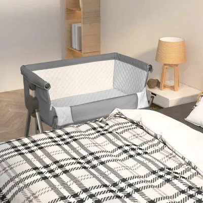 Produktbild von "im Angebot" Babybett mit Matratze Dunkelgrau Leinenstoff - Kinderbetten CC17