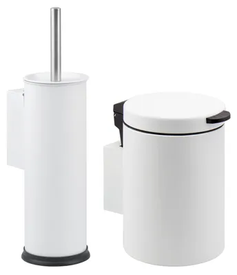 Image de Ensemble d'accessoires de salle de bain Bremermann, 2 pièces : 1 poubelle à cosmétiques (3 L), 1 brosse WC, en métal blanc