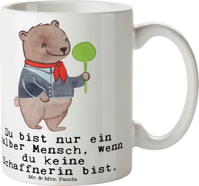 Produktbild von Mr. & Mrs. Panda Pott Schaffnerin Herz - Weiß - Geschenk, Tasse, Kaffeebecher, Becher, Teetasse, Trinkbecher, Kaffeetasse
