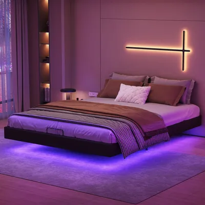 Obrázek produktu pro Čalouněná postel 160x200 cm, postel pro mladé manželská postel s roštem a úložným prostorem, úložná postel s LED diodou, povlečení, černá barva