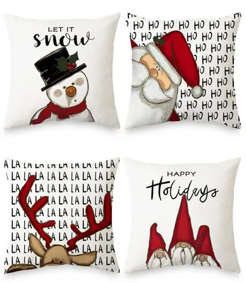 Kissenbezüge 45x45 cm, 4er-Set, weich, flauschig, Weihnachtsmotive