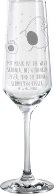 Produktbild von Mr. & Mrs. Panda Glas Avocado Tanzen - Transparent - Geschenk, Singen, Sektglas, Urlaub, Champagnerglas, mit Gravur, Sektflöte, Party, Musik, graviert