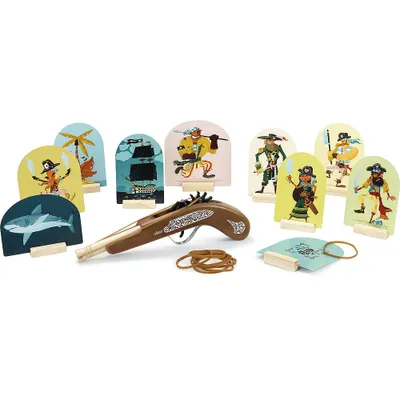 Produktbild von Vilac Piratenkanone aus Holz mit Gummibändern und Zielscheiben