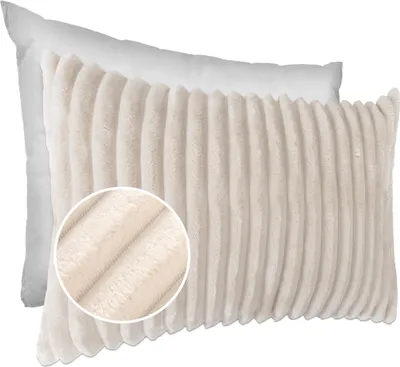 Produktbild von Dekokissen LILLI BIG CORD Velour mit Reißverschluss 30x50cm Einfarbig UNI Elfenbein Sofakissen pflegeleicht