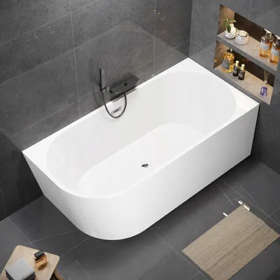 Produktbild von Corciano Vorwandbadewanne Home Rechts 160x75 cm Weiß | Eckbadewanne wandbündig | Asymmetrische Acrylwanne inkl. Ablauf nach Farbwahl