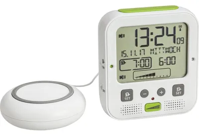 Funkwecker Boom mit Vibrationsalarm, 2 Alarme, Snooze, Weiß/Grün