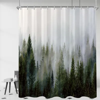 Productafbeelding van Douchegordijn 120x200 cm, motief: nevelbos, textiel, waterafstotend, anti-schimmel, wasbaar, met ringen