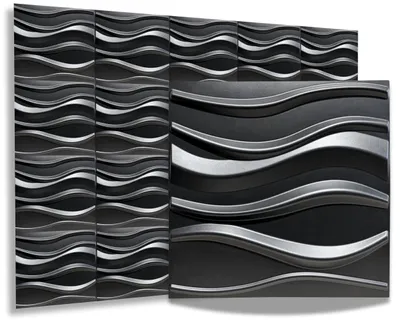 A collection of 3D wall panels with a wave-like design.