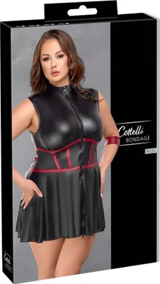 Zdjęcie produktu dla Cottelli Bondage - Czarna Matowa Sukienka Z Czerwonymi Wstawkami I Mankietami XL