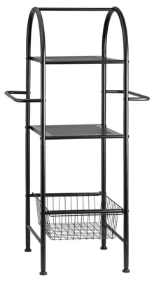 Productafbeelding van Bremermann metalen badkamerplank, 2-in-1, 3 planken, 2 handdoekstangen, zwart