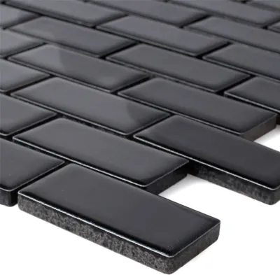Produktbild von Mosaikfliesen Keramik Manila Schwarz Glänzend