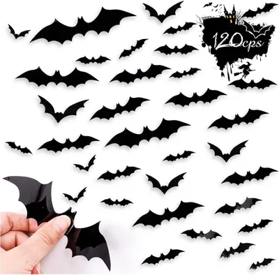 Produktbild von 120 Stück Halloween 3D Fledermäuse Wandaufkleber in 4 Größen, gruselige Wanddekoration für Halloween