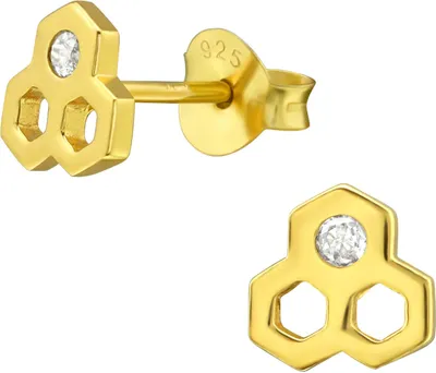 Produktbild von Ohrstecker 925 Sterling Silber vergoldet mit Honigwabe und Zirkonia