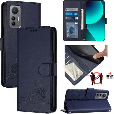 Produktbild von Leder Hülle für Xiaomi 12 Lite Süße Katze Flip Case Brieftasche Schutzhülle mit Standfunktion Blau