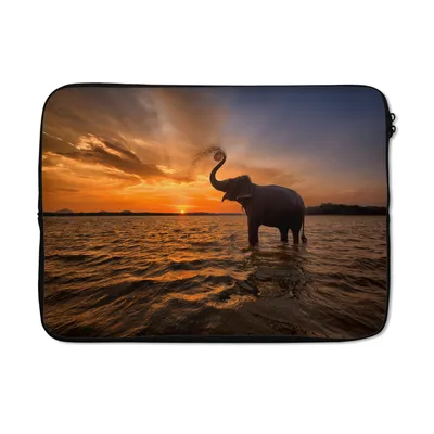 Produktbild von MuchoWow® Laptop Hülle 13 Zoll Elefant - Meer - Tiere - Sonnenuntergang - Orange Laptoptasche - Laptophülle - Sleeve - Rundumschutz