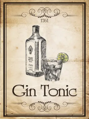 Produktbild von vianmo Holzschild 40x30 cm Alkohol 1761 Gin tonic Retro