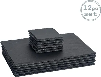 Produktbild von Argon Ta 12-teiliges quadratisches Tischsets- und Untersetzer-Set aus Schiefer