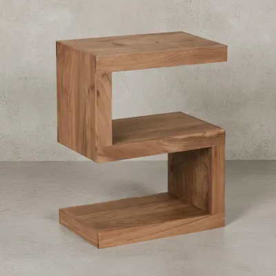 Produktbild von Beistelltisch "S" Cube "Nako": Akazien-Holz, S-Form, 44x30 cm, 60 cm Höhe, handgefertigt. Beige, 44x30x60 cm | Kadima Design