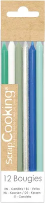 Immagine prodotto di 12 candele lunghe blu e argento - 12 cm