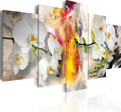 Produktbild von Leinwandbilder 200x100 cm b-A-0255-b-n Vlies Leinwandbild 5 tlg Kunstdruck modern Wandbilder XXL Wanddekoration Design Wand Bild ABSTRAKT BLUMEN ORCHIDEE
