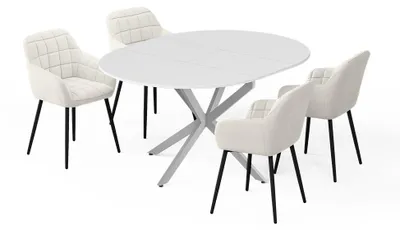 Immagine prodotto di Set di tavoli da pranzo Vicco Loyd Bianco/Grigio 120 x 120 cm con 4 sedie da pranzo (beige), Model 62780