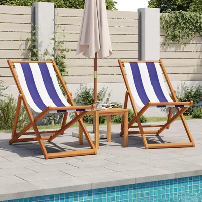 Produktbild von vidaXL Strandstühle 2 Stk. Klappbar Blau Weiß Stoff und Massivholz