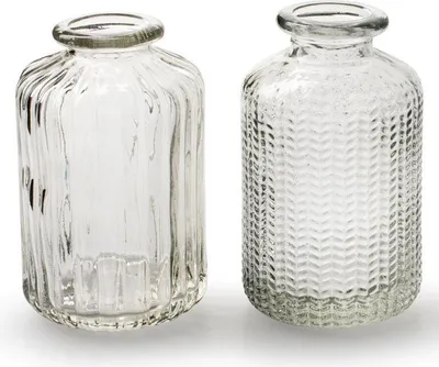 Produktbild von 12 x kleine Vasen aus Glas Vintage H 10 cm - Glasvasen Tischvasen Blumenvasen Tischdeko Väschen