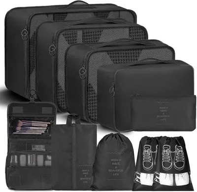 Image de Set de rangement imperméable pour bagages - 10 pièces - noir