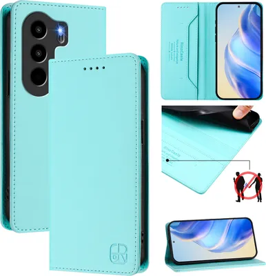 Produktbild von Lederhülle für itel Power 70 Hülle Flip Brieftasche Kartenfächern Ständer Schutzhülle Türkis