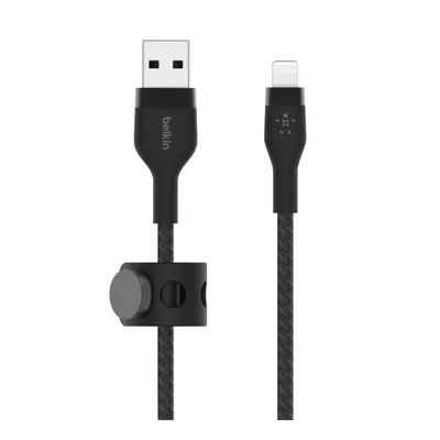 Productafbeelding van Belkin Flex Lightning/USB-A kabel, 2 meter, met Apple MFi-certificering, zwart. Modelnummer: CAA010bt2MBK