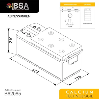 Produktbild von BSA LKW Batterie 120Ah 12V 850A Transporter Starterbatterie statt 115Ah 110Ah
