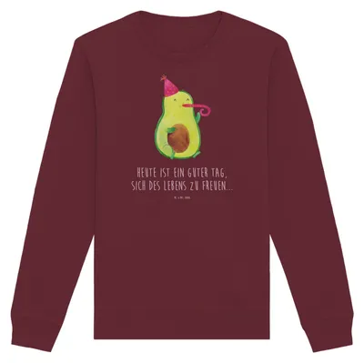 Produktbild von Mr. & Mrs. Panda Organic Pullover Avocado Feier Größe XS - Burgundy - Geschenk, Rundhals, Party, Geburtstag, Feierlichkeit, Bio, Pulli, Gute Laune, Sweater, Sweatshirt
