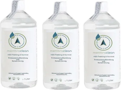 3x 1 liter membraclean H2O Trekking & Survival voor drinkwaterbehandeling