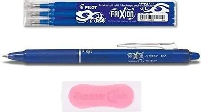 Produktbild von 1 Pilot Frixion Clicker 0.7 blau + 3 Ersatzminen 0.7 blau + gratis Radierer pink