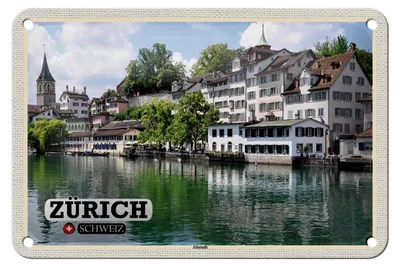 Produktbild von Blechschild Reise Zürich Schweiz Altstadt Fluss 18x12cm Dekoration